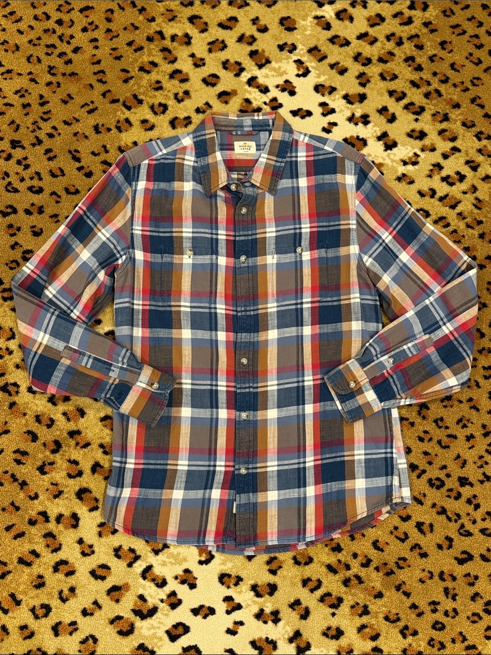 Marine Layer Plaid Button-Down Shirt in Navy, Brown & Red